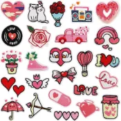 「布貼補丁貼」情人節主題刺繡布貼love浪漫玫瑰花衣服裝飾補丁貼愛心刺繡貼