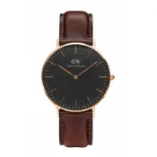 【Daniel Wellington】布里斯托黑棕色皮革腕錶-金框/36mm