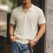 Wuluwear 美式復古針織POLO衫男士夏季新款透氣鏤空菱格紋小外套翻領休閒體恤