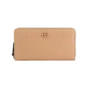 【GUCCI 古馳】GG Logo 荔枝皮革ㄇ形拉鍊長夾(裸粉色)