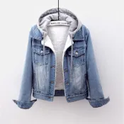 ParrotFashion2025冬季牛仔外套女韓版刷毛加厚棉衣可拆連帽保暖羔羊絨棉服短版