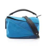 【DOKODEMO】【二手】 LOEWE Puzzle Bag 中型兩用手提包 藍/黑色皮革 Puzzle Bag 中號 女士二手 B