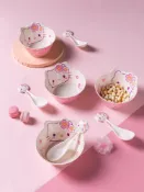 協貿國際日用品生活5館 摩登主婦櫻花hellokitty密胺碗套裝防摔寶寶可愛餐盤兒童餐具女孩