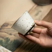 喜挖2店 志野燒白蟲洞釉點金日式杯陶瓷主人杯中式復古品茗杯茶碗茶盞單杯