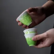 灑綠 手繪 竹子 主人杯 單杯 家用 陶瓷 釉下彩 功夫茶杯 茶具 聞香杯 品茗杯 茶杯 手繪杯 陶 茶道專用