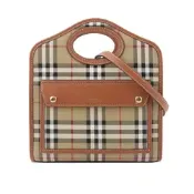 [小樹購] BURBERRY 格紋拼皮革手提/斜背口袋包(Mini)(石楠木棕色)