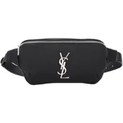 YSL Saint Laurent MONOGRAM 銀字帆布牛皮胸肩背/腰包(黑色)