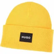 HUGO BOSS 刺繡字母徽標反摺棉質混紡針織帽(黃色)