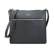 【KATE SPADE】新款金屬LOGO防刮扁型斜背包(黑)