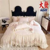 水洗親膚雪紡蕾絲刺繡公主風 韓版床罩四件套 1.8m床裙款 歐若拉 台灣現貨