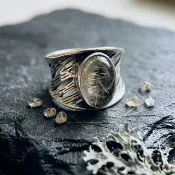黑銀鈦水晶 S925 銀戒