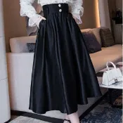 高腰顯瘦傘裙 半身裙女 秋冬赫本風小黑裙 小個子大擺裙 小個子洋裝 小個子長裙 小個子連衣裙 春秋百搭