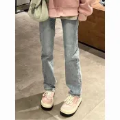 淺色牛仔褲 窄版直筒牛仔褲女 新款 水洗 牛仔長褲 高腰顯瘦顯腿長煙管落地褲子ins潮