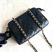 Chanel黑金色小羊皮革斜背包 單肩包 側背包 中古包 二手包 古董