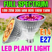 150W LED種植燈泡110V/220V全光譜紅藍陽光E27/E14專業室內補光燈溫室帳篷水培苔蘚蔬菜多肉種子栽培照明