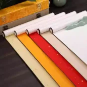 (店+)空白書法畫軸 宣紙卷軸 掛軸 立軸 毛筆書法繪畫 半生熟宣紙 精裝綾布裝裱掛軸 台灣出貨 書法練習 字畫裝飾 臨摹推薦