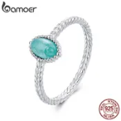 Bamoer 925 純銀戒指天河石設計珠寶禮品女士