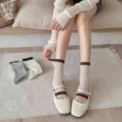 襪子女韓系簡約抽條半掌踩腳襪套春夏薄款ins拼色百搭顯瘦中筒襪
