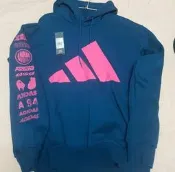 ADIDAS 愛迪達長袖帽T 粉紅色圖騰 藍綠底 (歐版M 大概亞洲L)  Training mountain logo