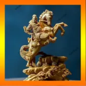 黃楊木雕關公像 武財神 關聖帝君 實木雕刻擺件 客廳家居家用桌面辦公室裝飾 黃楊木雕件 戰馬關公木雕 財神爺擺飾