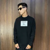 美國百分百【全新真品】Burberry 大學T 休閒 男款 圓領 上衣 長袖 logo 歐洲精品 黑色 CP43