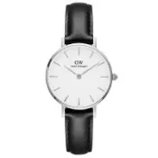 DW Daniel Wellington 浪漫雪菲爾黑色皮帶石英腕錶-銀框/28mm(DW00100242)