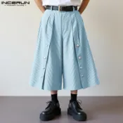 INCERUN 男士條紋鈕扣設計休閒九分褲