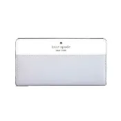 【KATE SPADE】Madison十字紋拚色多卡對扣式長夾(米色/藍灰色)