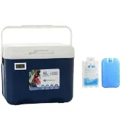 藍色手提式保冰桶6L(附冰袋+冰磚 溫度計 戶外露營 野餐 保溫 釣魚 保冰箱 烤肉 保冷)