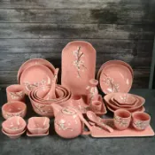 喜挖2店 【此商品為2入組】日式手繪釉下彩陶瓷餐具家用飯菜蒸魚盤調味罐煲碟勺筷子面粥湯碗