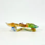 (店+)【御古齋】彩晶琉璃 黃琉璃 文昌筆 精雕龍吐珠 文昌筆 祥龍獻瑞 大筆進財 筆筆成交 做工細膩 附盒 小款0707