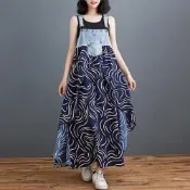 [韓國K.W.]韓國空運薄丹寧狂放女王寬鬆牛仔拼接背心洋裝(小香風/輕量涼感/背心裙/休閒/日系/通勤/渡假)
