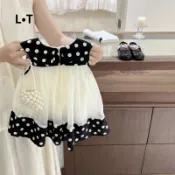 LT⚡️現貨 韓版2026復古赫本風女寶無袖波點洋裝拼接網紗甜美花苞公主裙