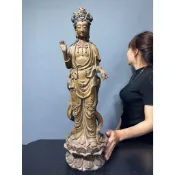 阿一藝品 早期廣東 石灣陶【觀音菩薩】高:56公分 名師手製 有落款 值得收藏 居家裝飾 石灣陶擺件 A67