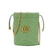 Gucci 古馳 展示品 GG Marmont 牛皮金鍊斜背迷你水桶包(575163-牛油果綠)