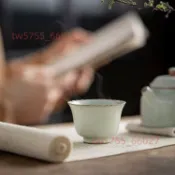 ⭐推荐⭐菊口 主人杯 汝窯 茶具 開片 茶盞 曉芳窯 天青色 汝瓷 茶杯 手作工藝⭐腾兴商贸⭐
