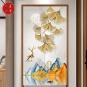 【一簾一景】🔥客製化🔥下單附桿子北歐輕奢銀杏葉門簾隔斷簾玄關過道臥室廚房掛簾洗手間遮擋簾長款麋鹿招財門簾