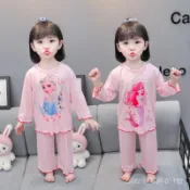 女童家居服時尚洋氣可愛卡通愛莎公主人魚睡衣兩件套