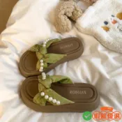 絕美💘一字拖 增高 厚底涼鞋 正韓拖鞋鬆糕厚底涼拖鞋女夏外穿2025新款復古刺繡百搭配裙子珍珠沙灘涼鞋