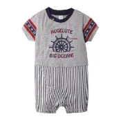  【baby童衣】任選 連身衣 海錨寶寶爬服 休閒短袖條紋褲 60021(麻灰)