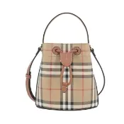 【BURBERRY 巴寶莉】經典格紋帆布束口水桶包(石楠木棕色)