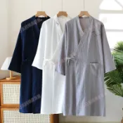 大尺碼純棉日式和服睡袍男浴袍棉質雙層紗布浴衣桑拿服病人服按摩服