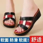 (店+)涼鞋女款厚底涼拖鞋外出懶人鞋子防水防滑休閒鞋平底止滑半拖鞋室外真皮涼鞋大尺碼百搭增高鬆糕鞋輕便透氣戶外健走雨鞋