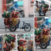 袖珍屋-越南微縮迷你DIY模型舞獅頭攤車HR11