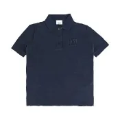 【BURBERRY 巴寶莉】BURBERRY胸前刺繡字母LOGO領口三鈕釦設計棉質短袖POLO衫(男款小版/海軍藍)