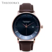 【THEODORA'S】Aurora 太陽能真皮手錶 簡約湖水綠-真皮深棕【希奧朵拉】