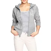 美國百分百【全新真品】GAP 外套 上衣 長袖 連帽 LOGO 貼布 現貨 女 S號 淺灰色 E926