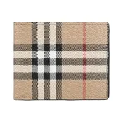 BURBERRY 巴寶莉  Vintage燙銀字LOGO PVC 格紋設計 6卡對折短夾(典藏米)