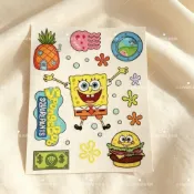 爆款推薦 派大星貼紙 海綿寶寶周邊 比奇堡居民海綿寶寶派大星裝飾轉印貼保溫水杯手機殼頭盔防水立體