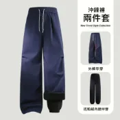 (店+)三合一衝鋒褲男女防風防水大尺碼防寒內刷毛工作男女生直筒登山褲運動長褲保暖褲棉褲工裝褲雪褲秋冬季加絨加厚情侶發熱男女款機能戶外闊腿寬鬆禦寒寬褲滑雪長褲休閒褲